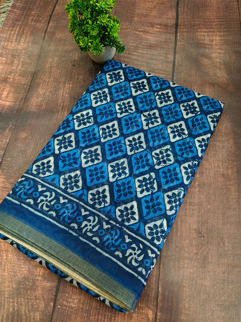 Indigo Chanderi saree