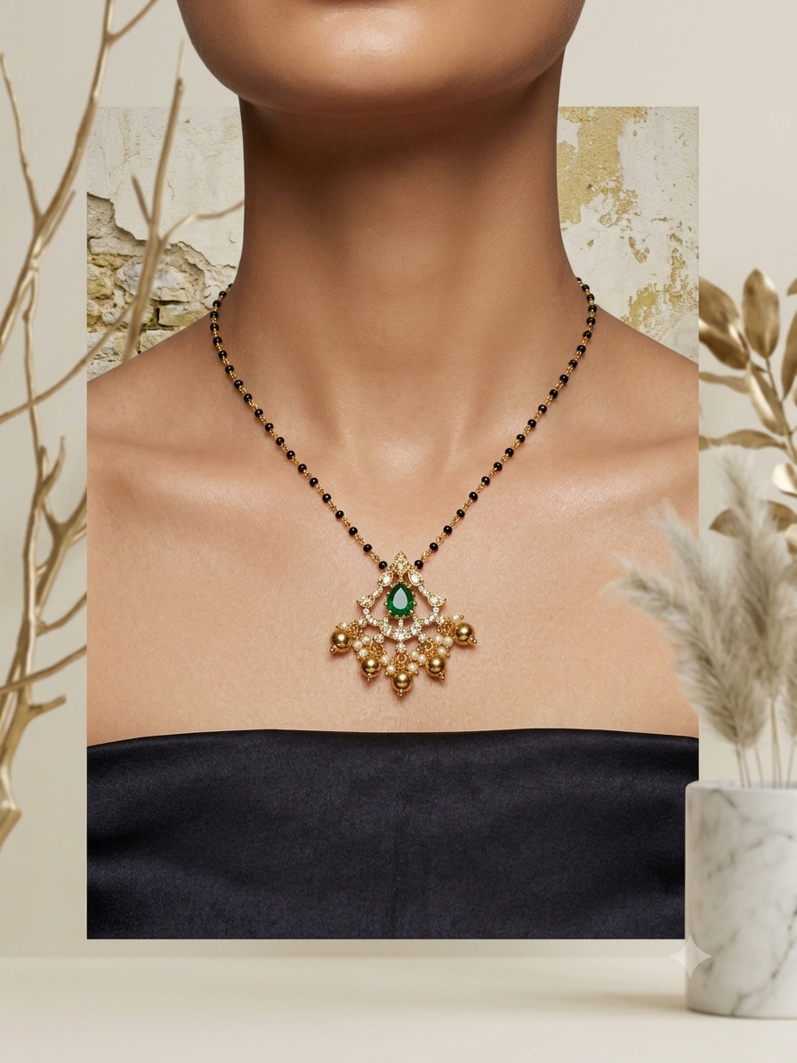 Emerald & Pearl Mangalsutra Short Chain