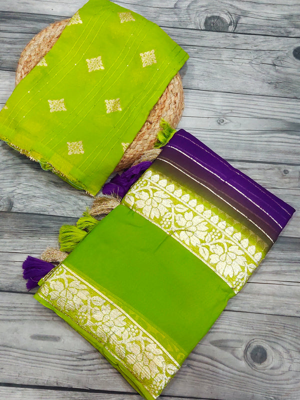 Green With Purple Designer saree