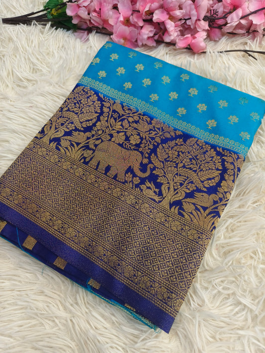 Sky blue with Royal Blue Banarasi georgette silk saree