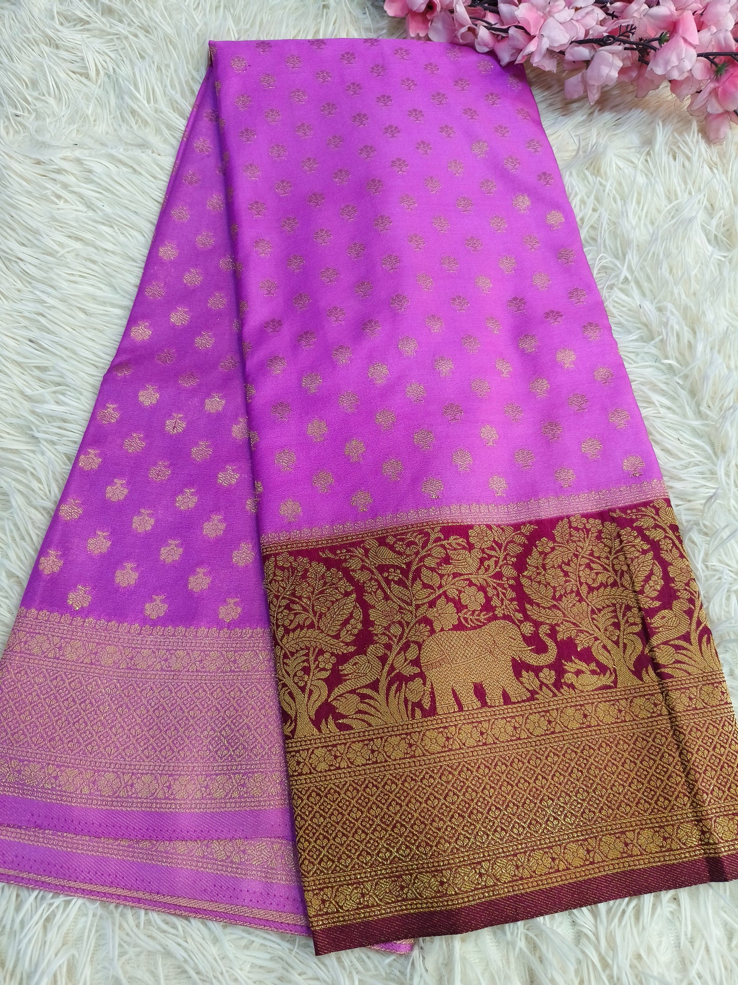 Rose Pink with maroon Banarasi georgette silk saree
