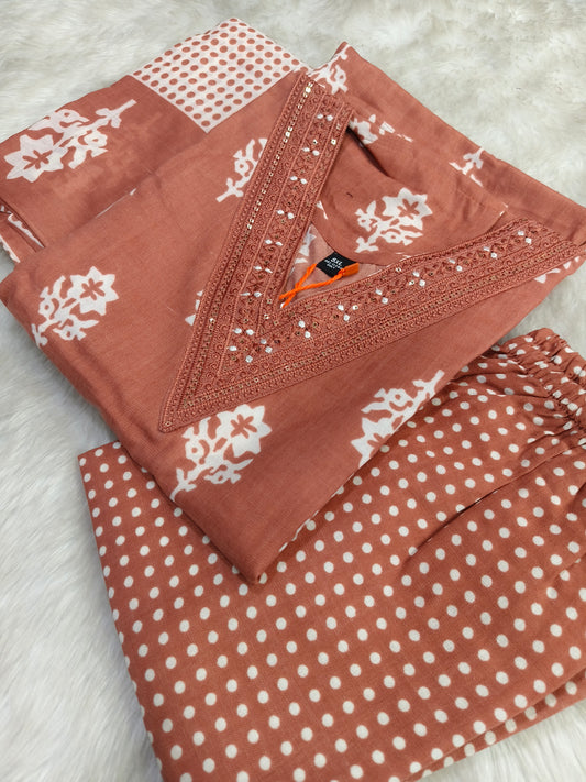 Peach  Cotton sets with duppata