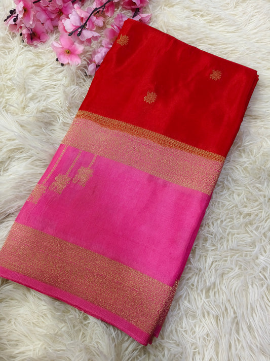 Red With Pink Munga silk saree