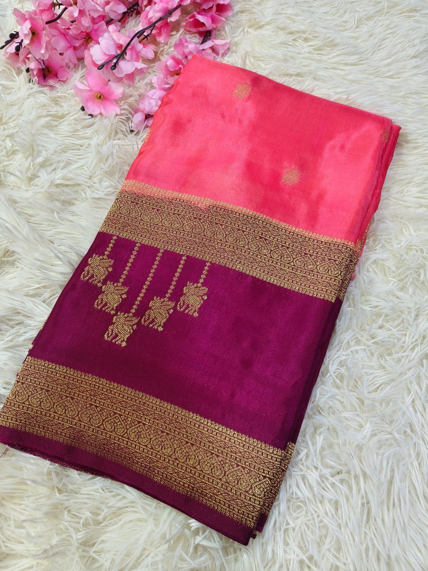 Peach With Wine Munga silk saree