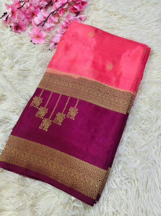 Peach With Wine Munga silk saree