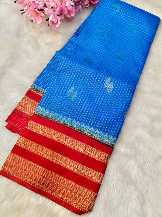 Blue with Red Green semi Mysore silk saree