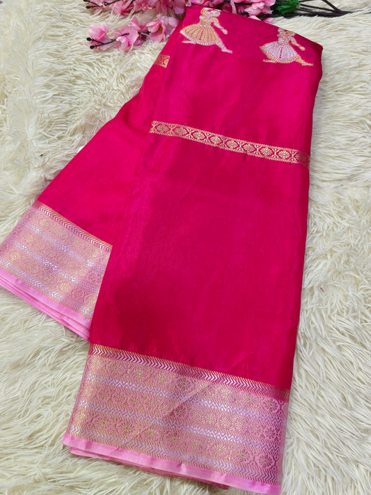 Rani pink with light pink Viscous silk saree