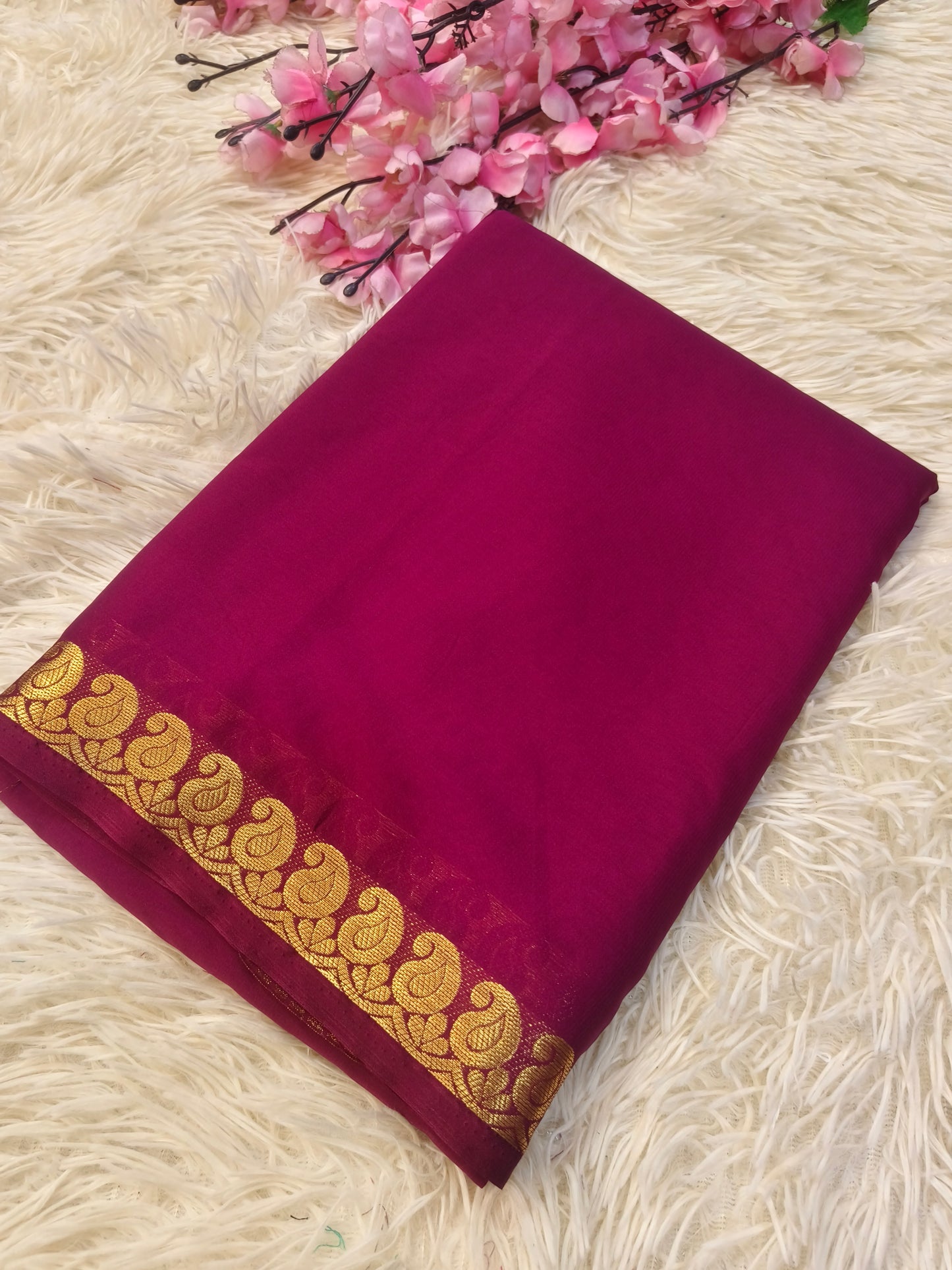 Wine semi Mysore crepe silk saree