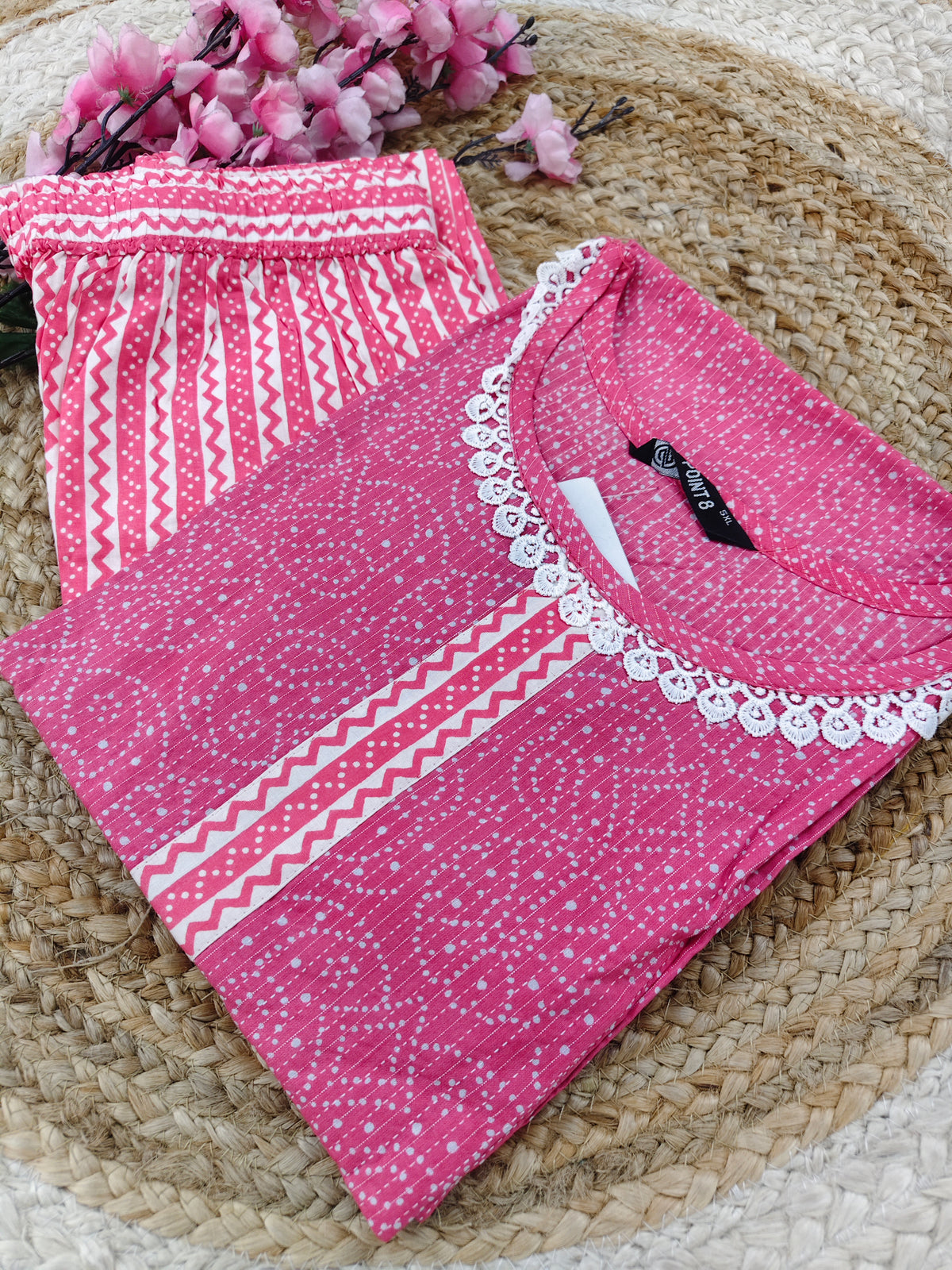 Pink Elegant Printed Cotton Kurta