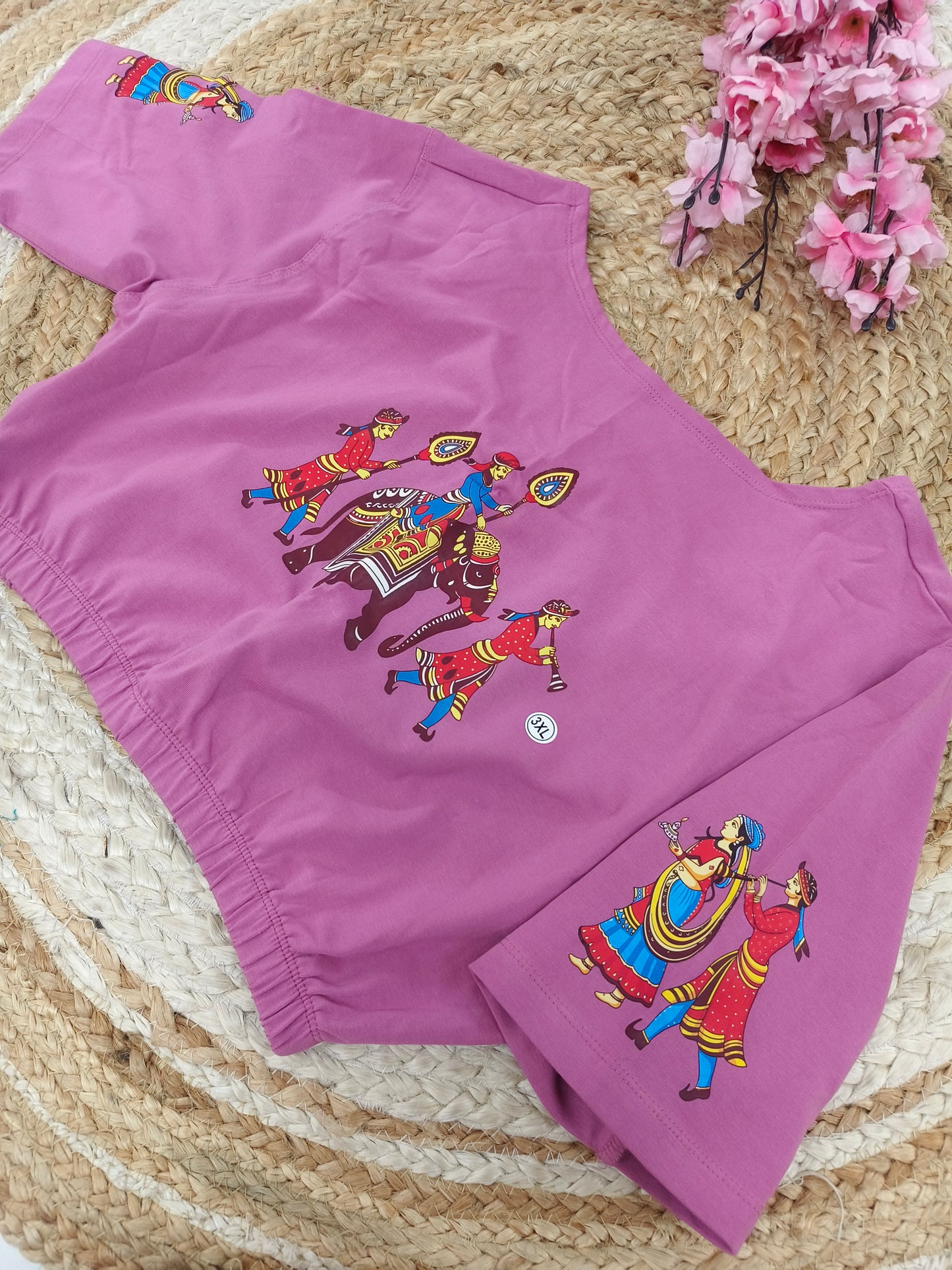 Pink Stretchable blouse with unique printed design