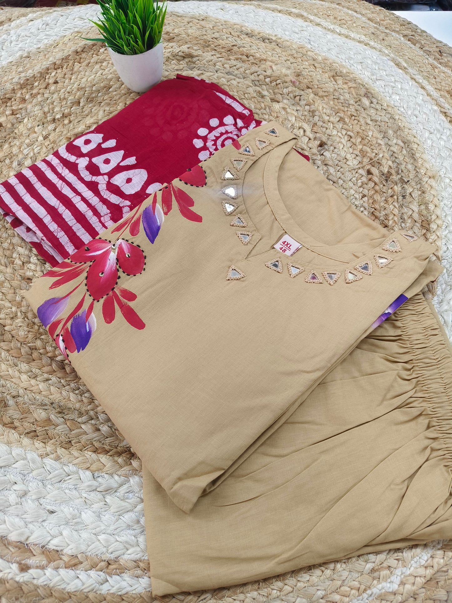 Cream with maroon cotton salwar suit