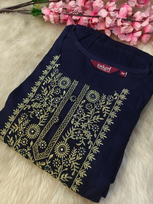 Navy blue designer embroidery gown