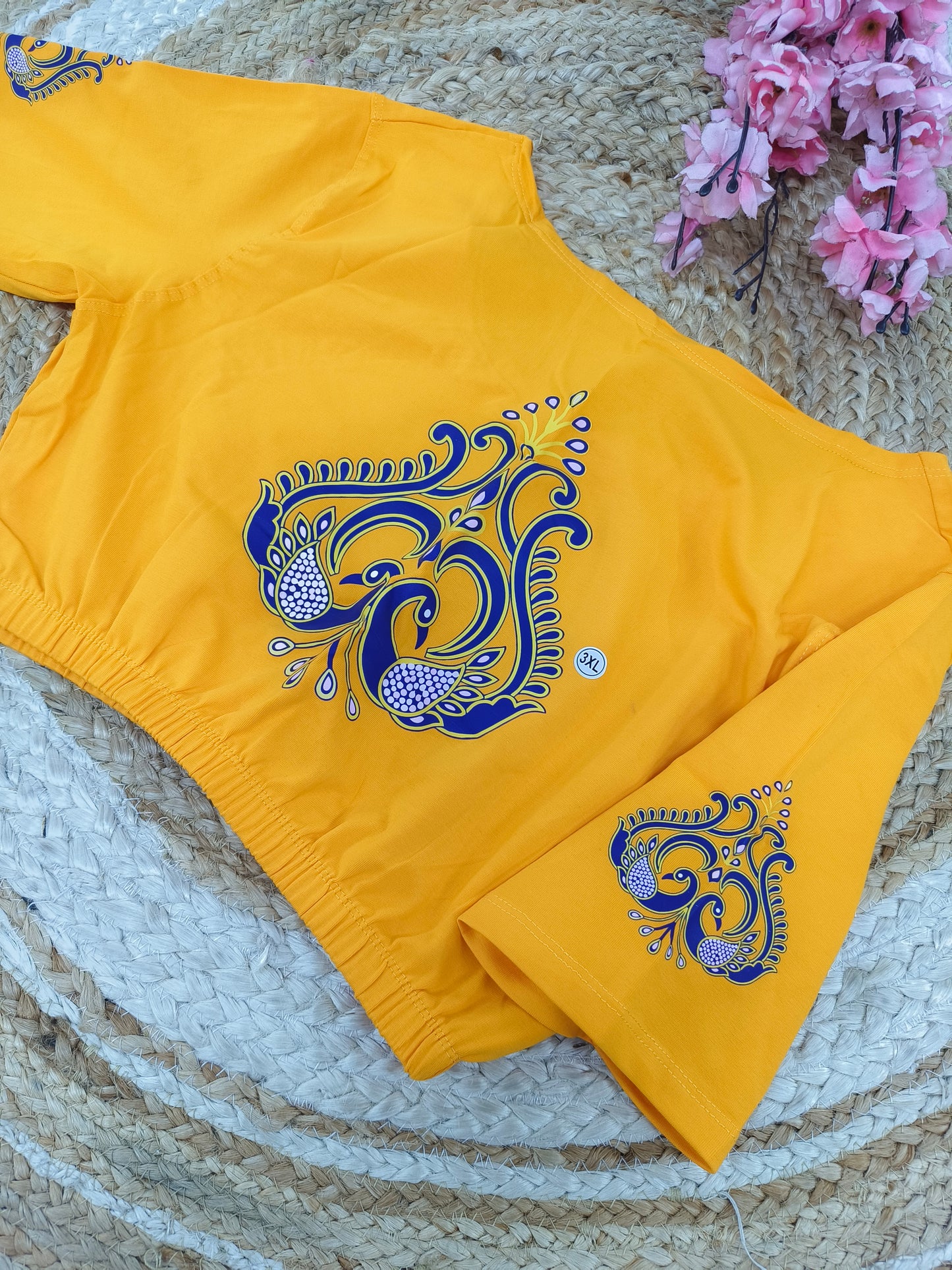 Yellow Stretchable blouse with unique printed design