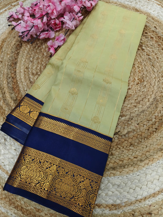Cream with navy blue Elegant  soft semi kanjivaram silk saree