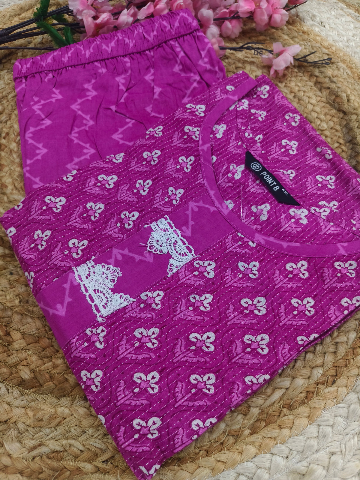 Pink Elegant Printed Cotton Kurta Set
