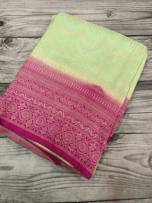 Pista Green with Pink khaddi Georgette saree