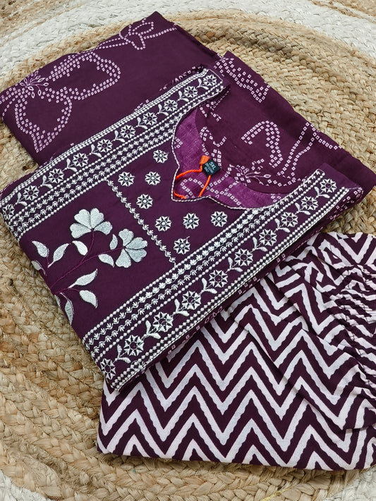 Wine cotton sets with duppata