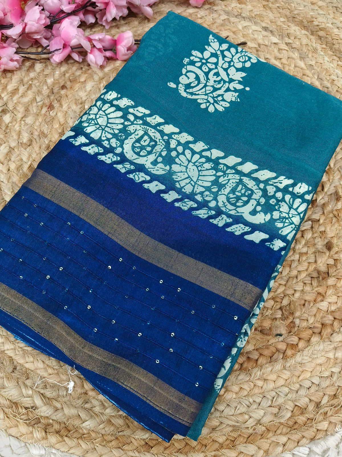 Blue with dark blue bsequence saree