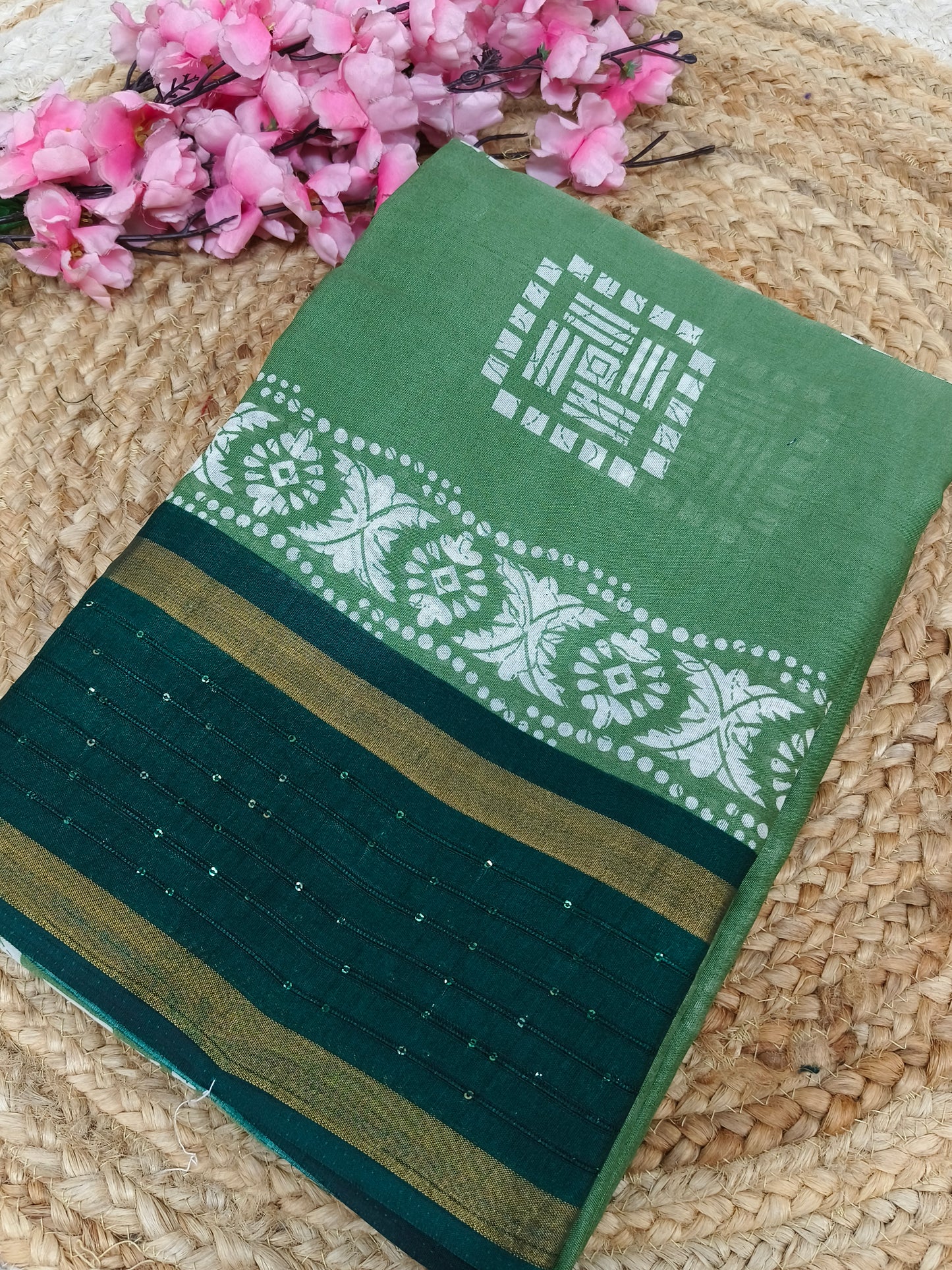 Pista green with Bottle green sequence saree