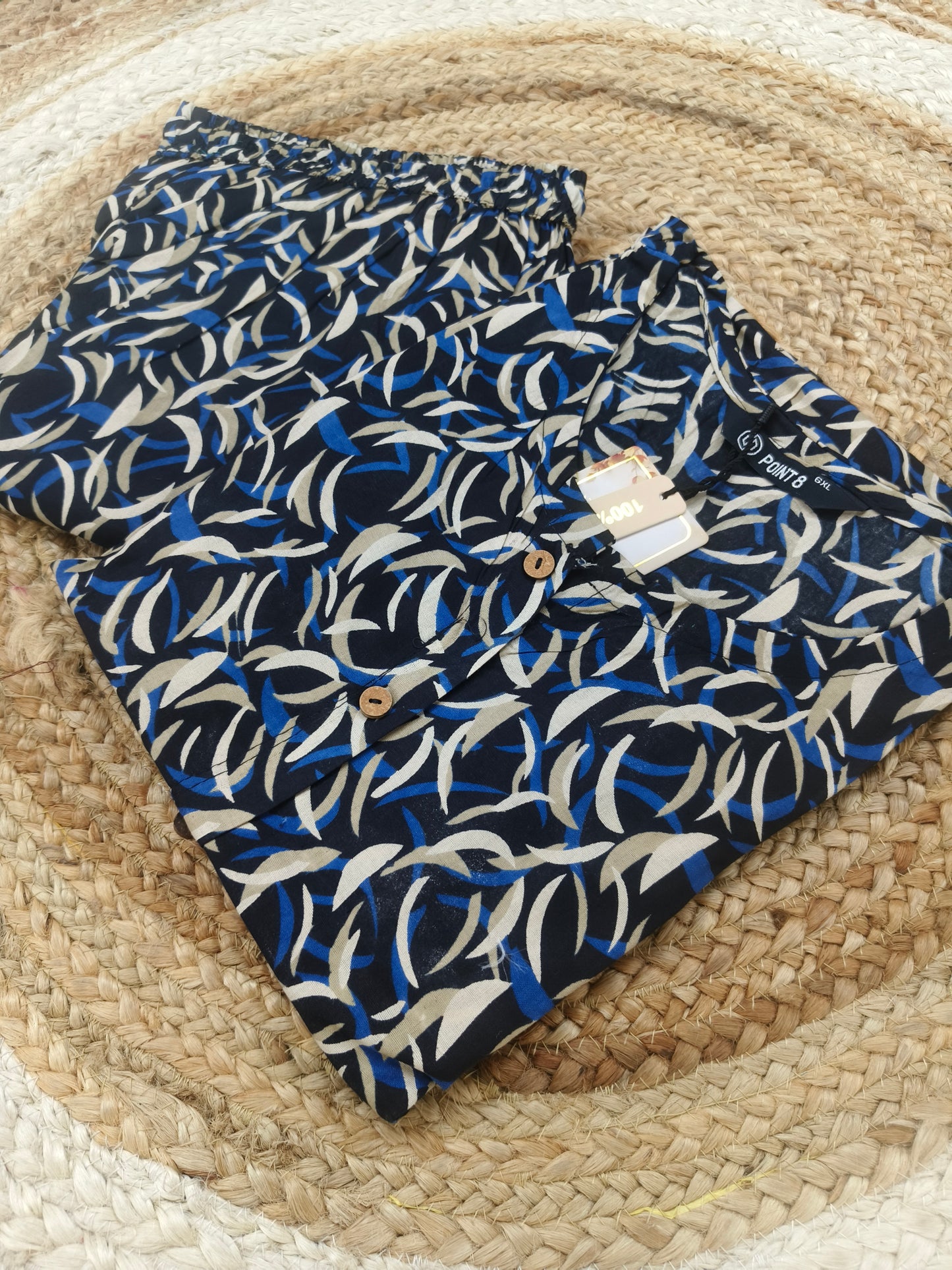 Indigo Blue Elegant Printed Cotton Kurta Set