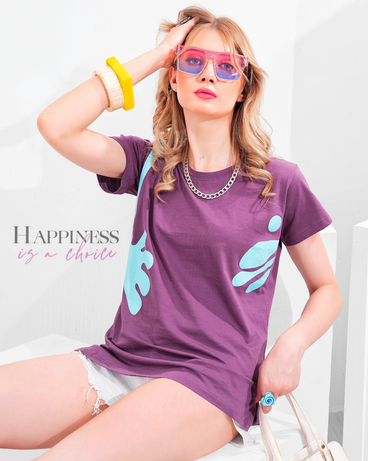 Purple cotton T-shirt
