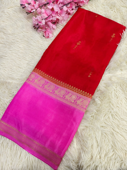 Red with Pink Munga silk saree