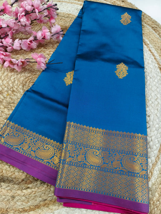 Peacock blue Semi kanchi silk saree