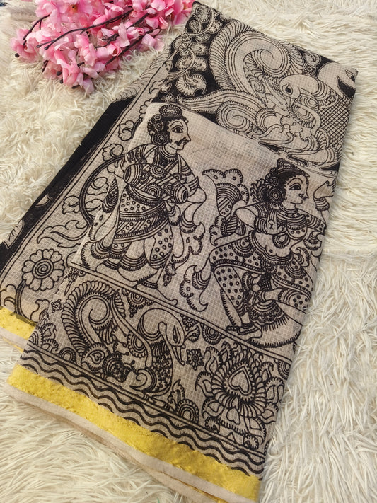 Black kota cotton Kalamkari saree
