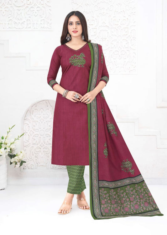 Wine With Green Aarvi pure cotton suit