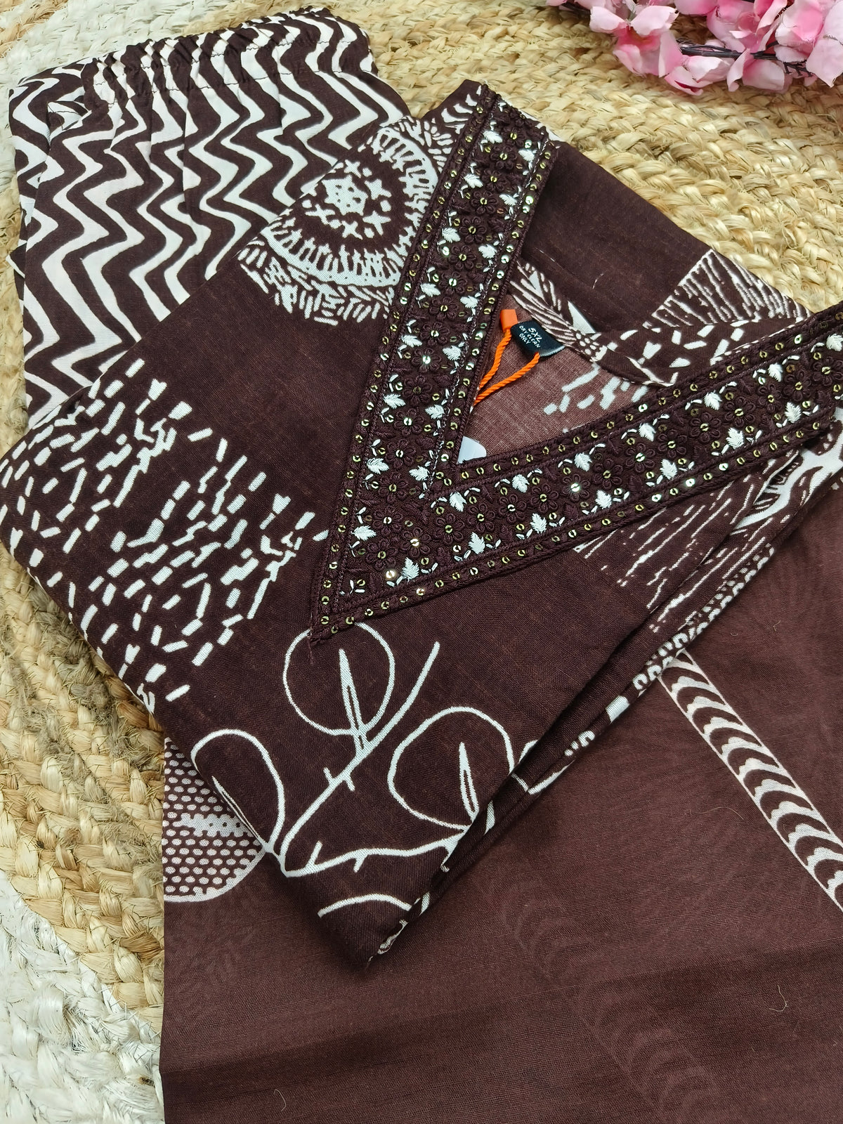 Brown Cotton sets with duppatta