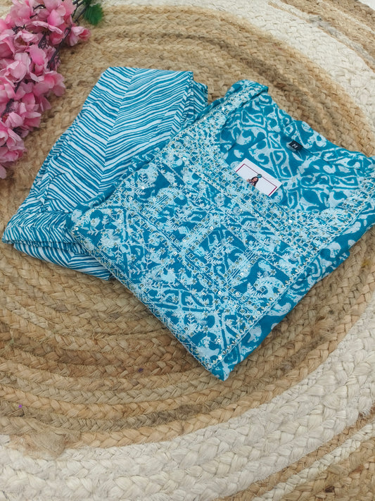 Blue cotton top & bottom (M)