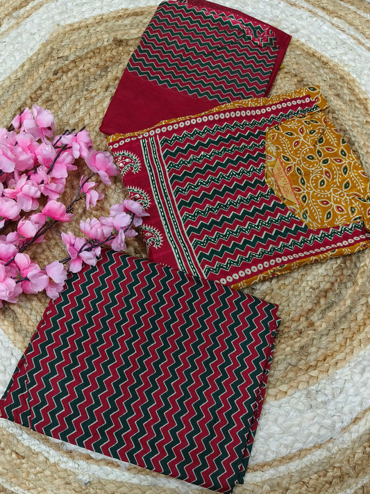 Yellow with Red Aarvi pure cotton suit