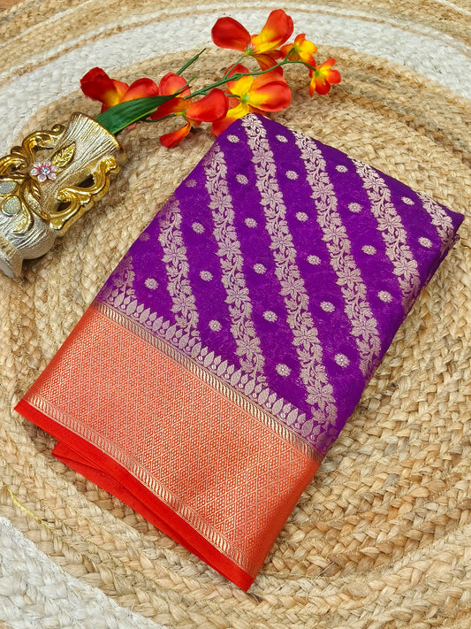 Purple with rust orange Banarasi Georgette silk saree
