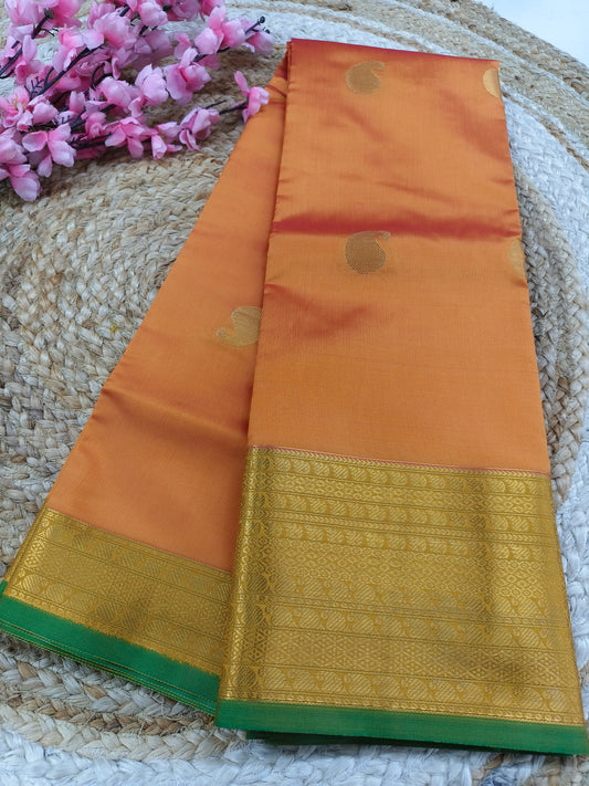 Orange  Semi kanchi silk saree