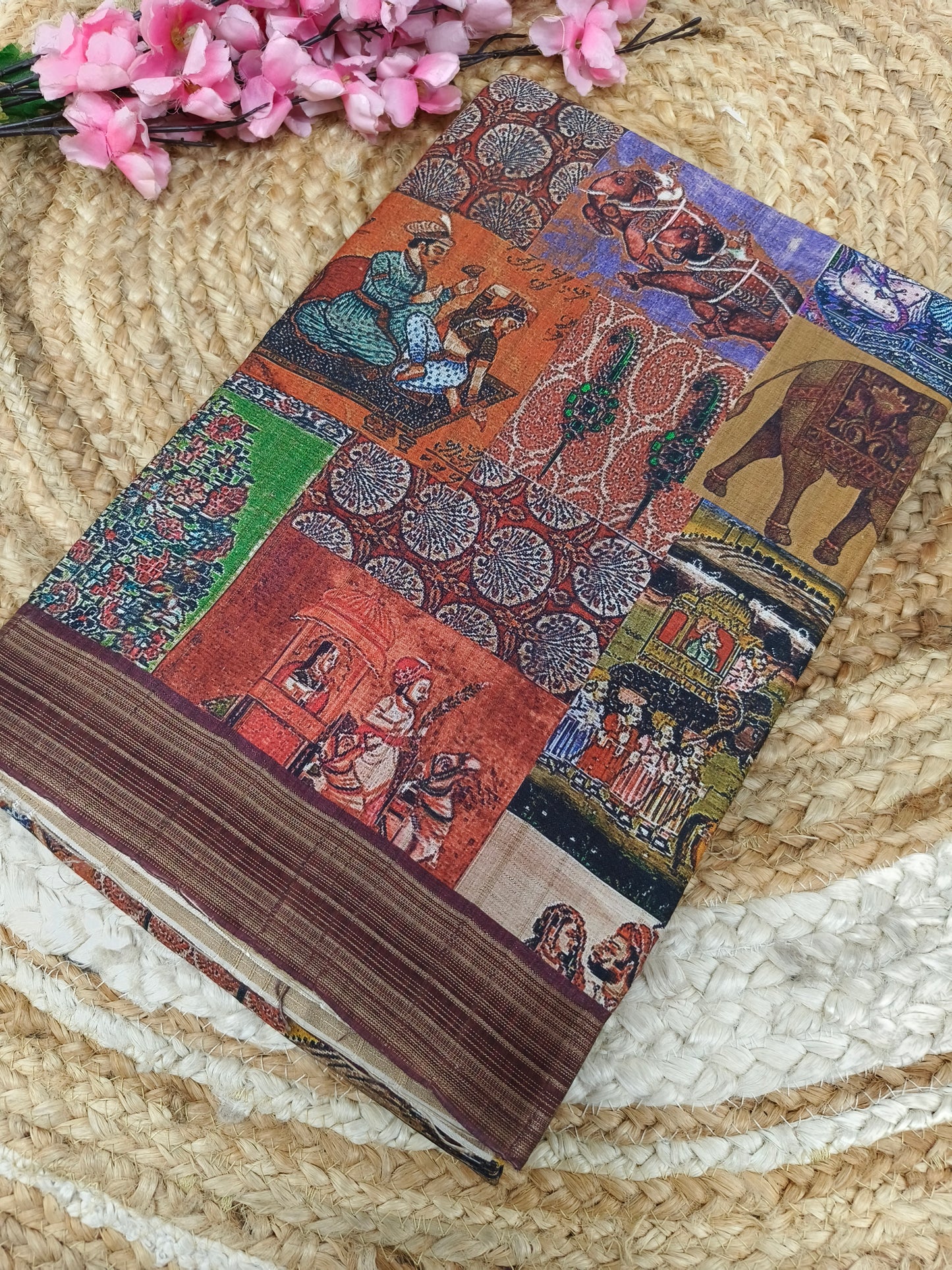Wine Vintage Patchwork Royal Heritage Printed Saree