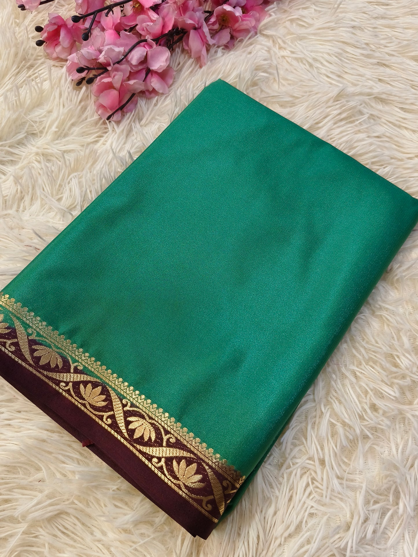 Sea Green With Maroon semi Mysore crepe silk saree