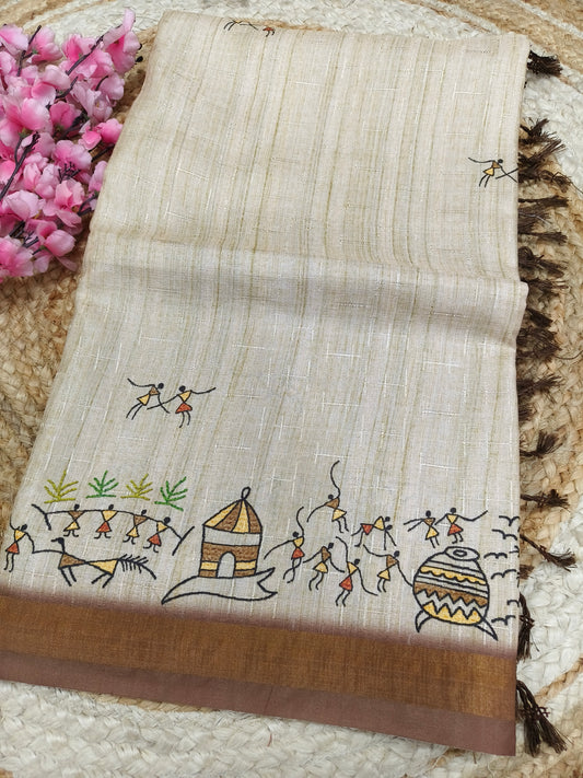 Wheat colour warli saree