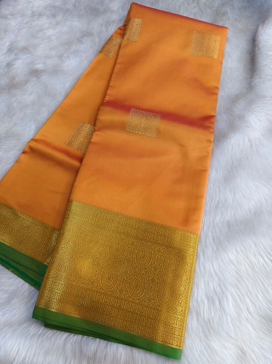 Orange Semi kanchi silk saree