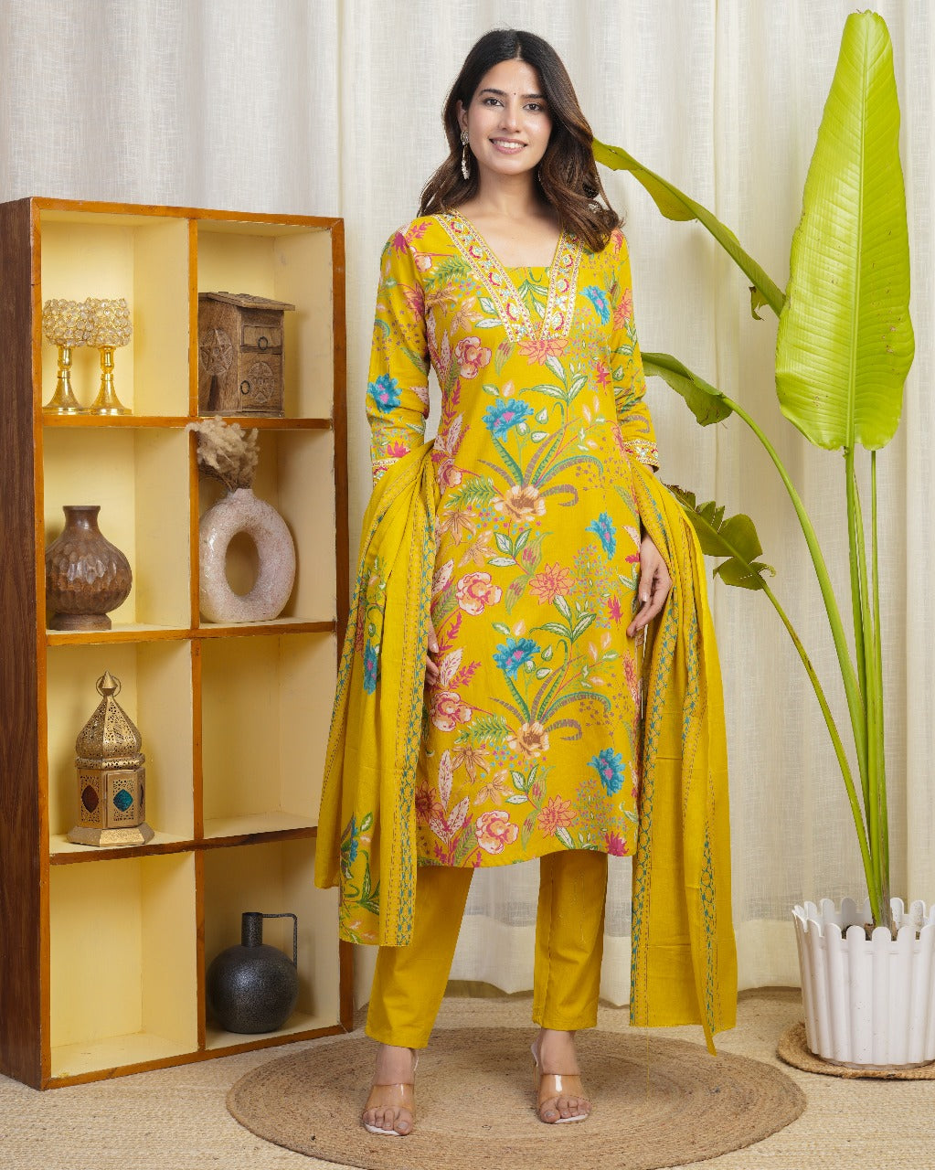 Mustard yellow Cotton sets with duppata
