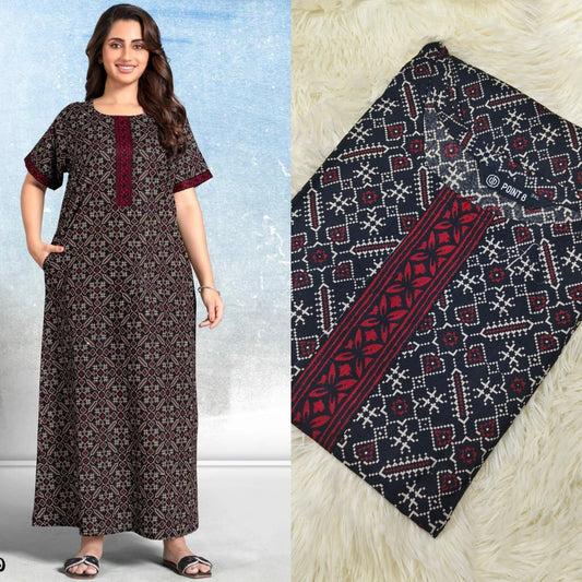 Black Printed Pure cotton Nighty