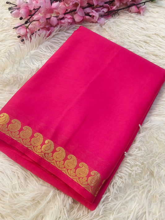 Pink semi Mysore crepe silk saree