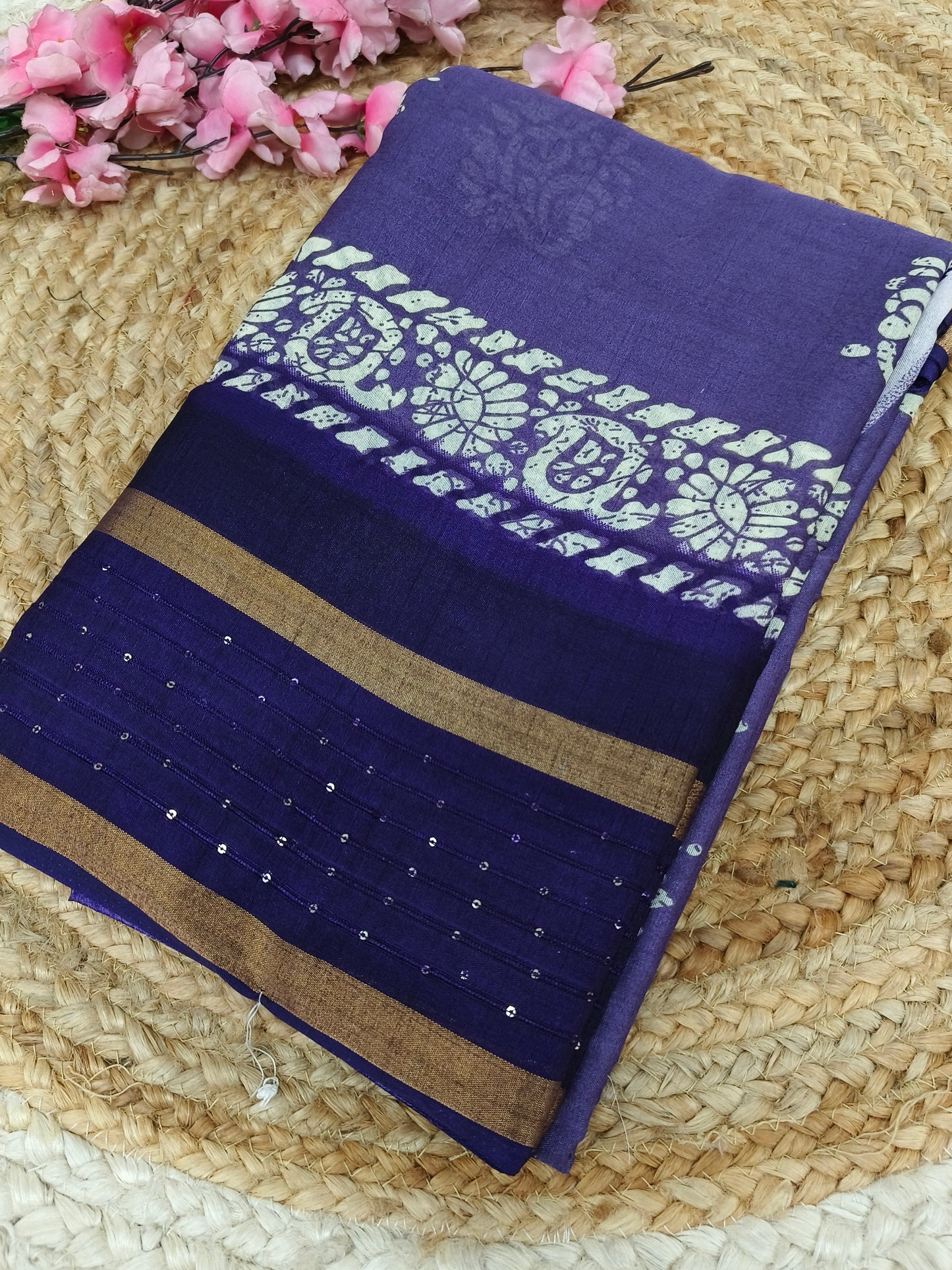Light lavendra with Purple sequence saree