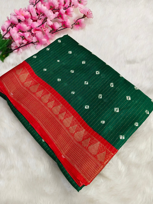 Bottle Green with Red Fancy Silk saree