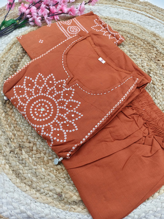 Orange  cotton A-Line suit