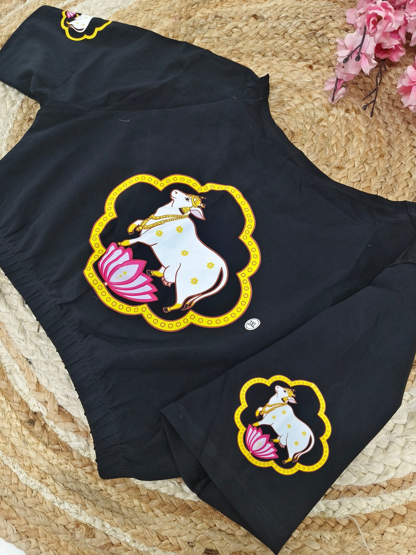 Black Stretchable blouse with unique printed design
