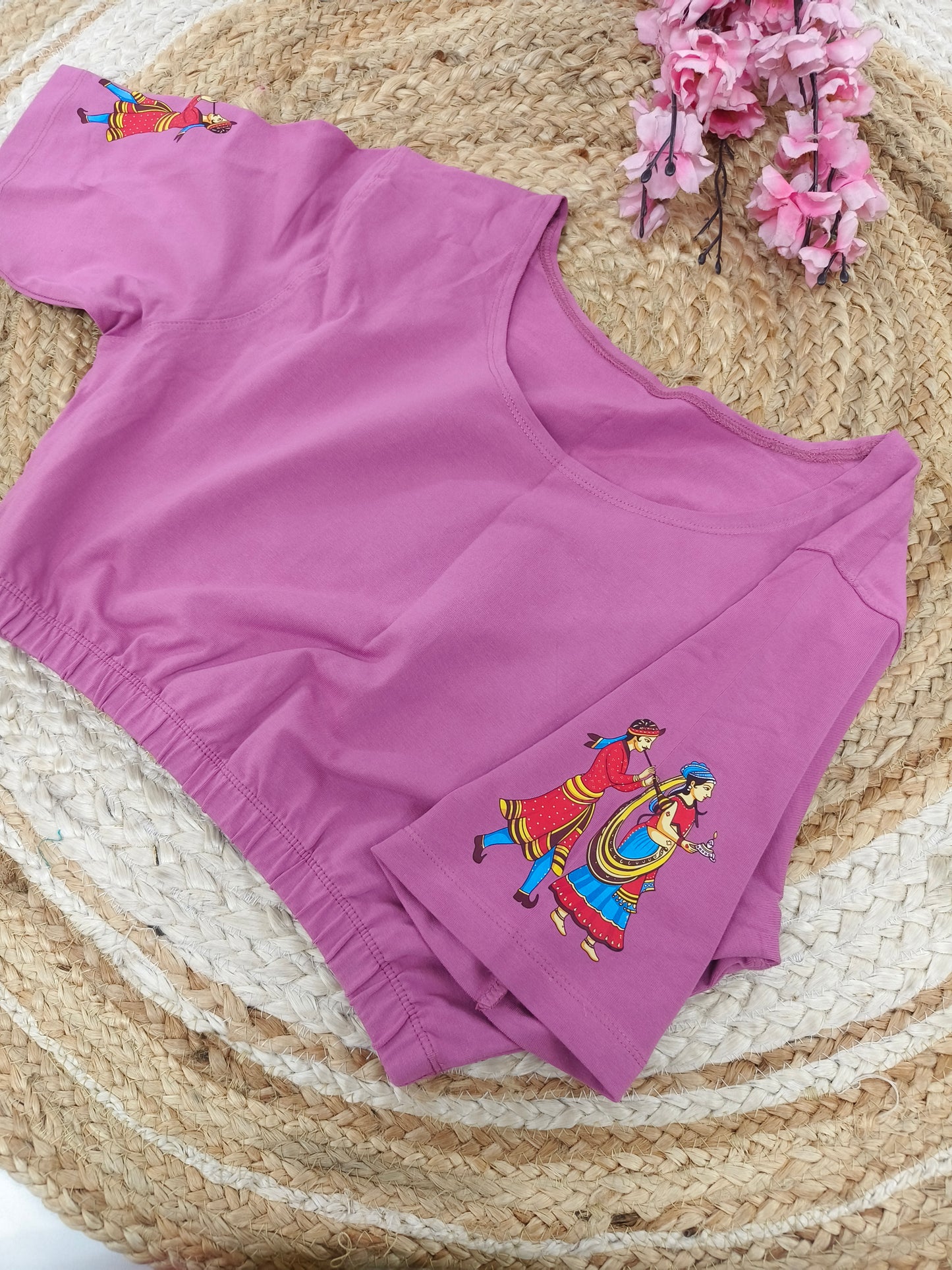 Pink Stretchable blouse with unique printed design