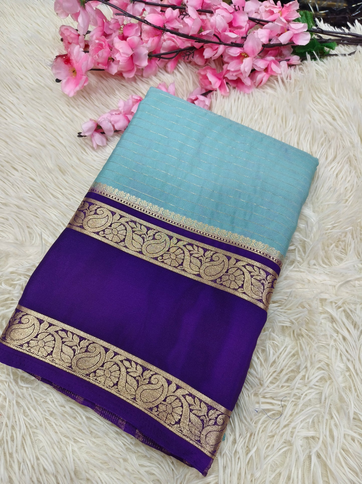 Light Blue semi Mysore crepe silk