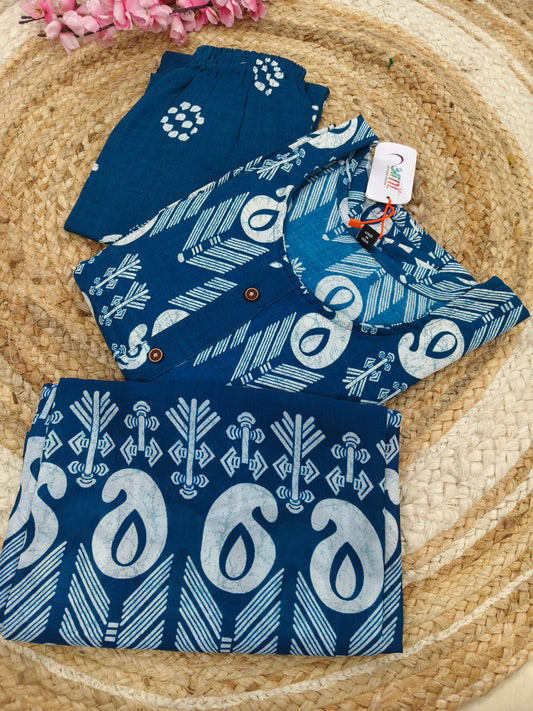 Peacock Blue Cotton sets with duppatta