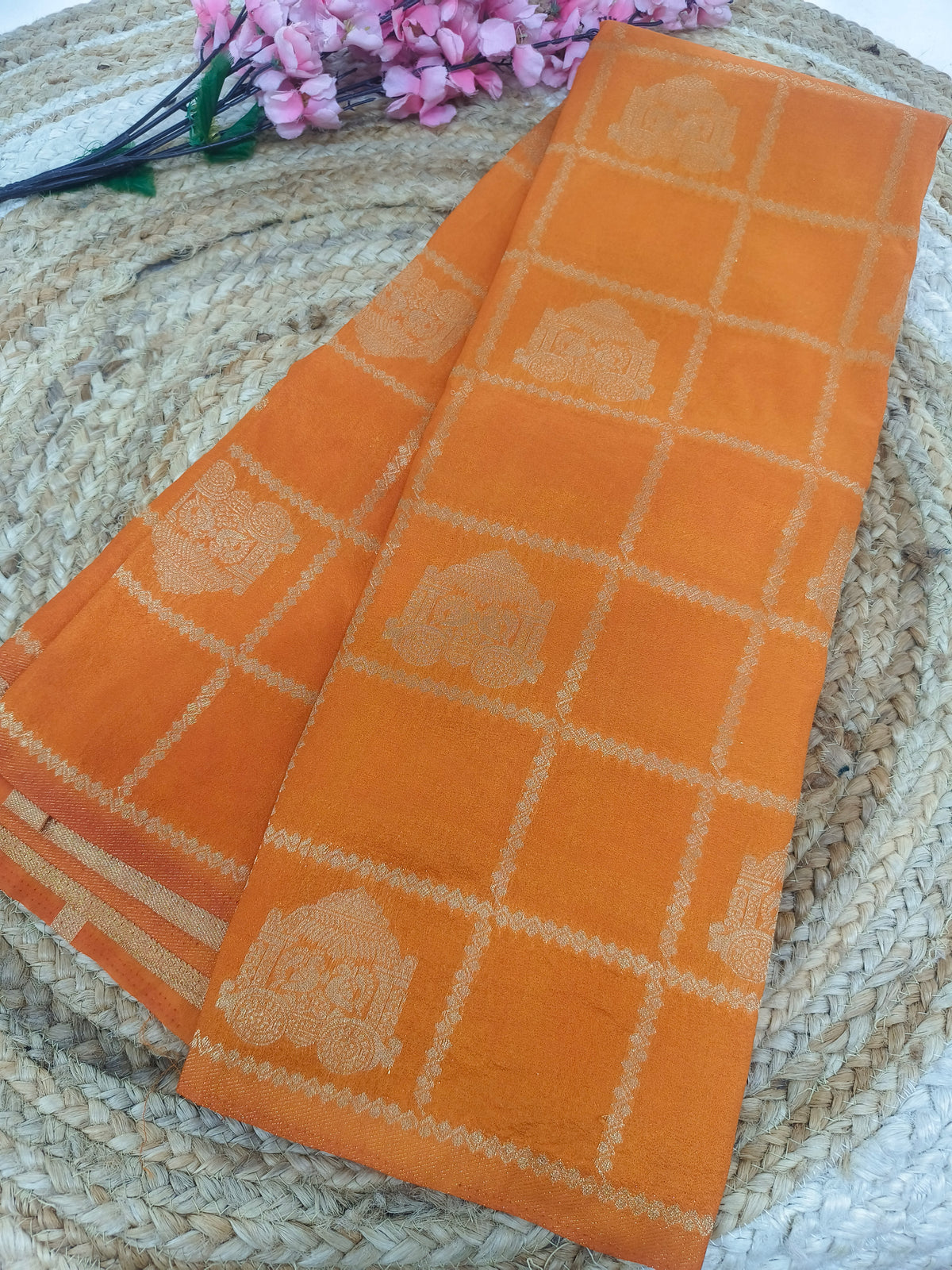 Orange  Elegant crape silk saree