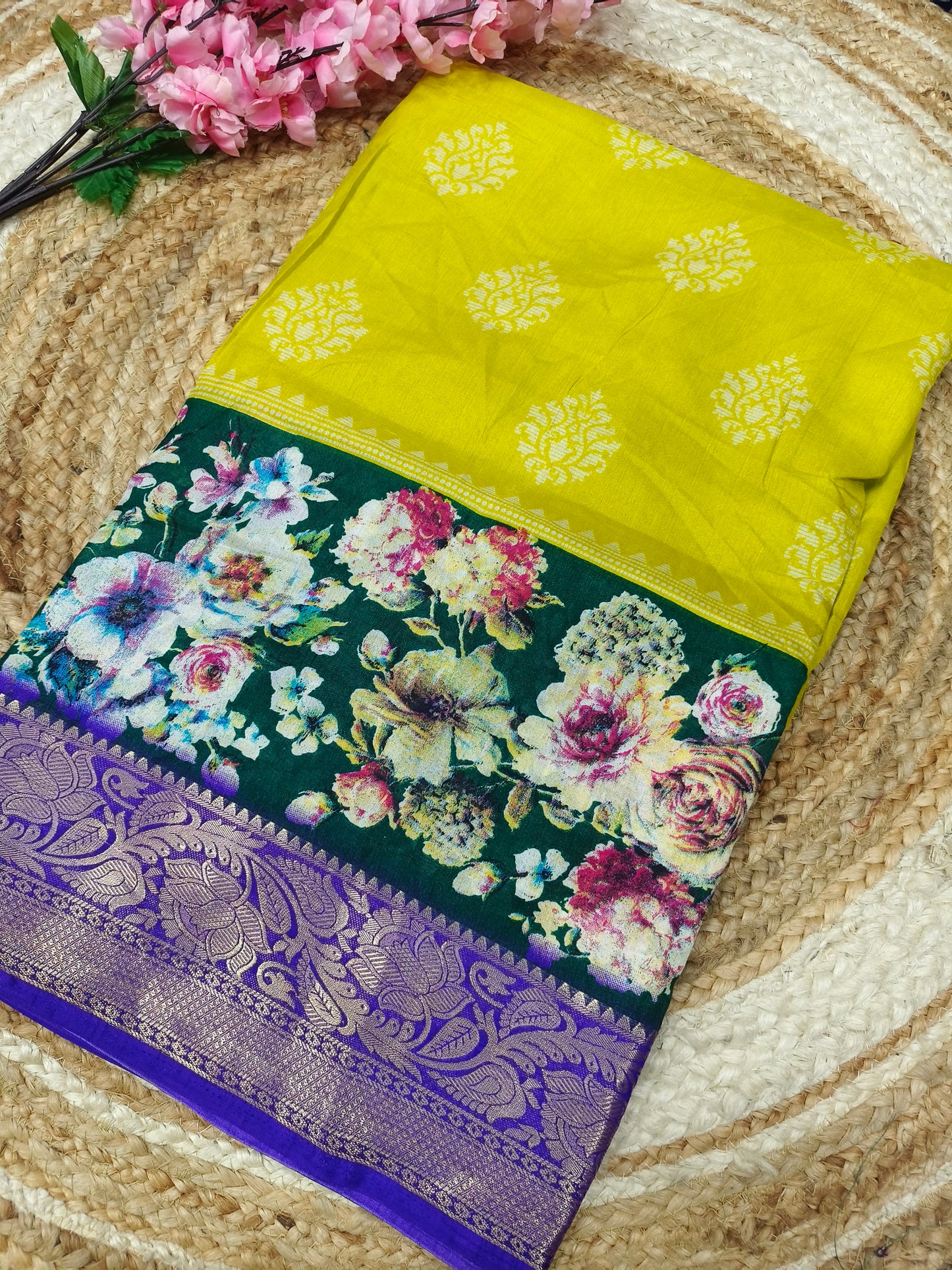 Yellow with green  Binny silk saree